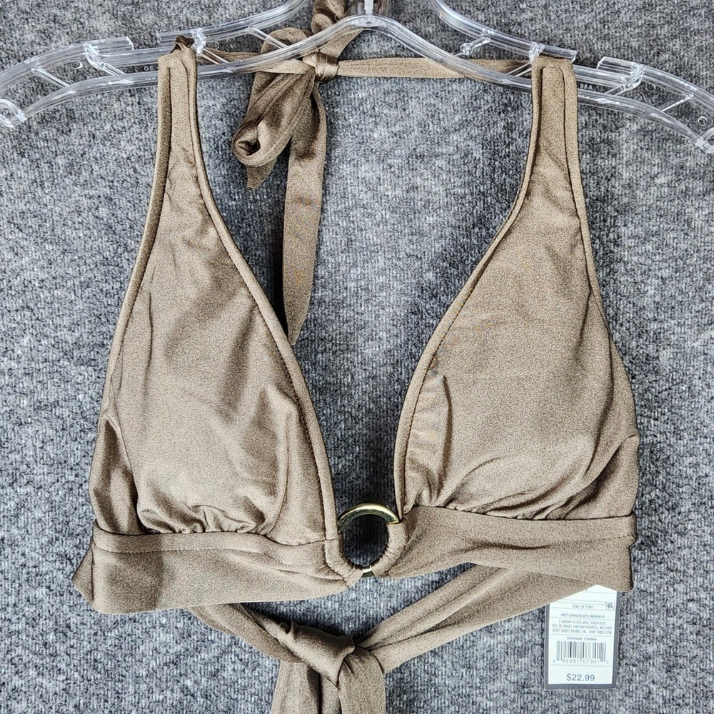 Mossimo Bikini Topā Women Medium Hot Chocolate Bronze Metallic O-Ring Halter NWT